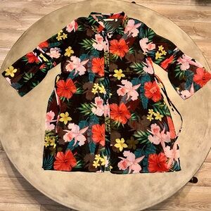 Soft Surroundings Sheer Black Tropical Print Dress - Adjustable Waist